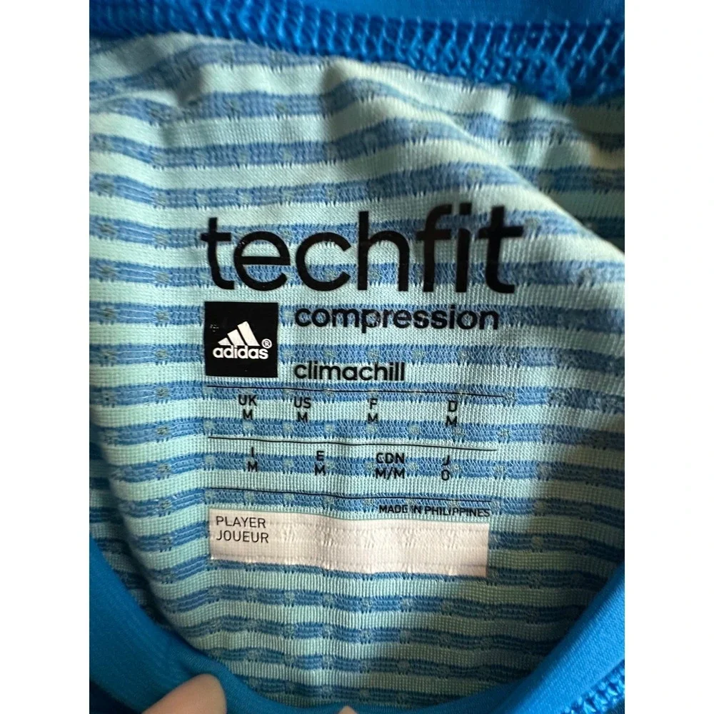 Adidas Techfit Climachill Compression Shirt Blue Mens Medium AJ5707 Training Tee